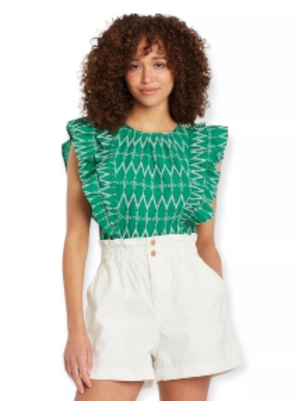 Universal Thread Green Ruffle Sleeve Printed Blouse